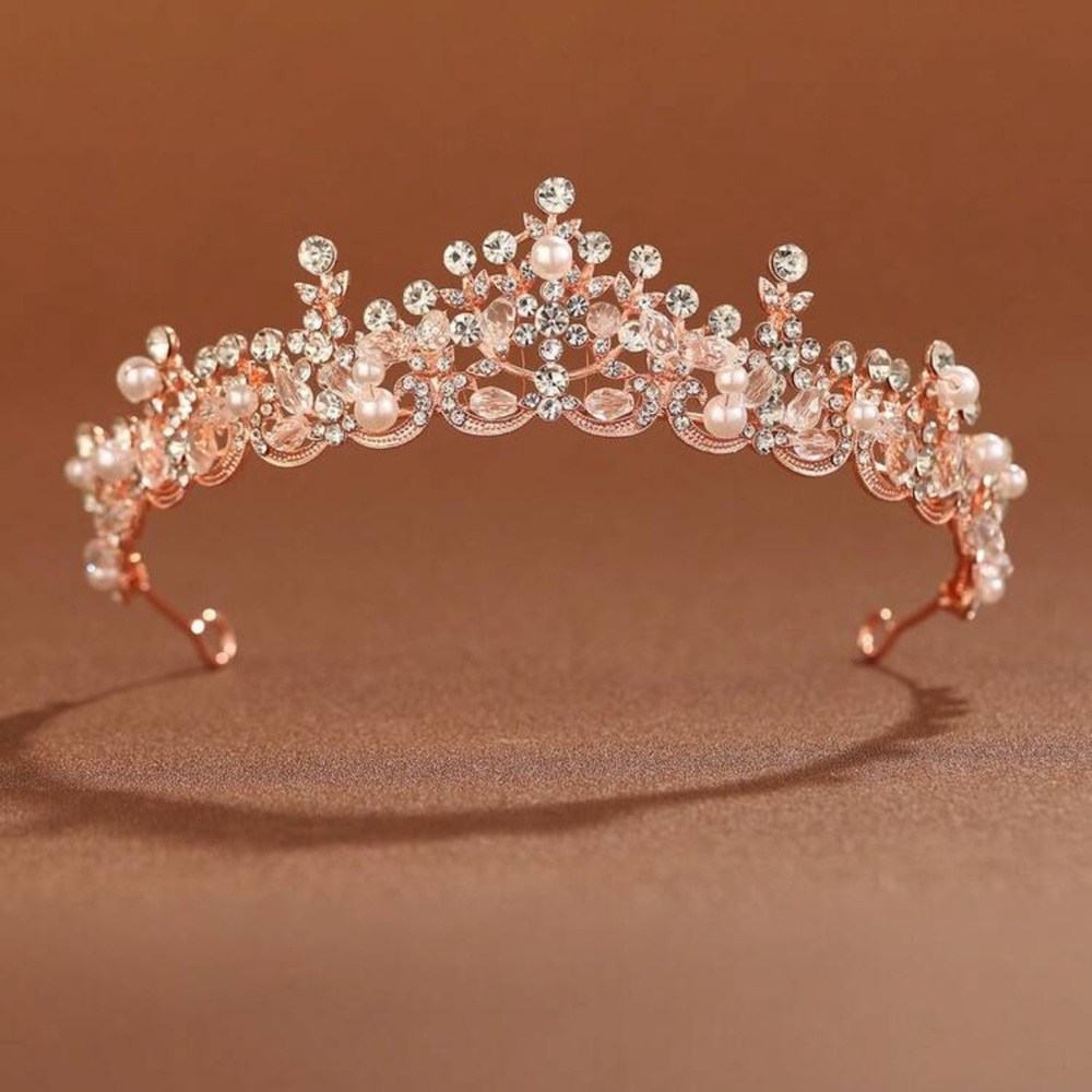 Elegant Rose Gold Tiara with Pearls and Crystals